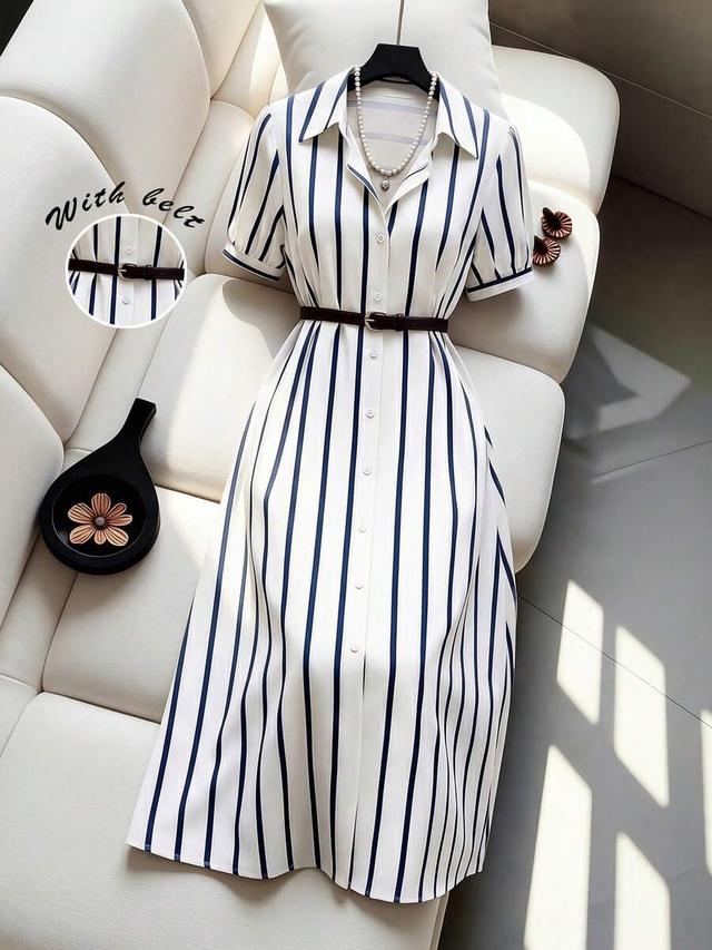 elegant blue and white striped shirt dress