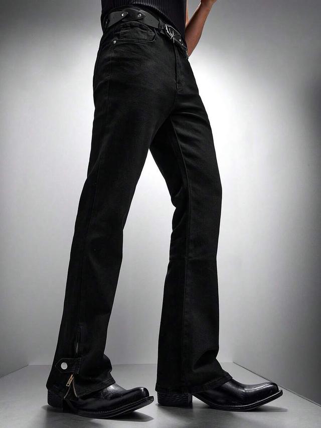 zorclune men's black flared jeans with zipper ankle design