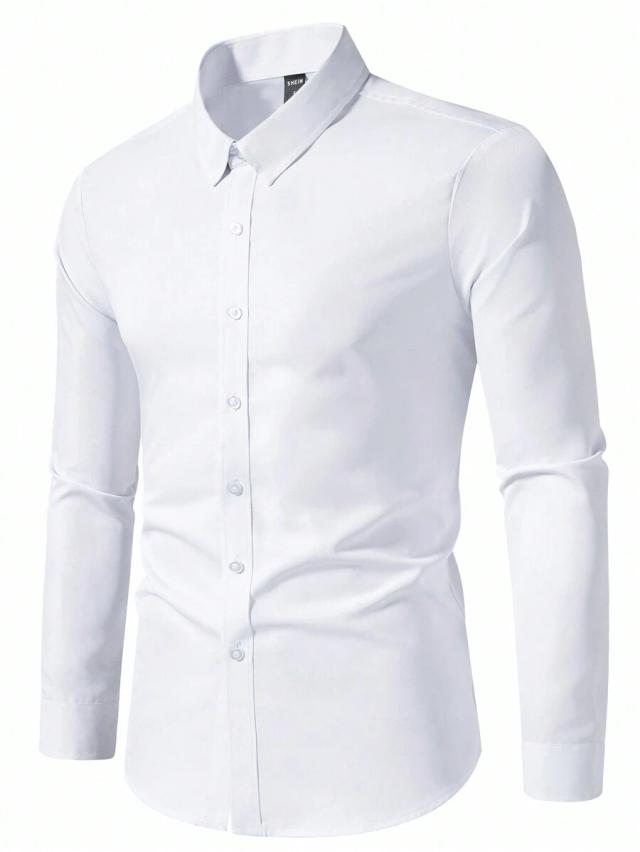 solid white long sleeve formal button down shirt