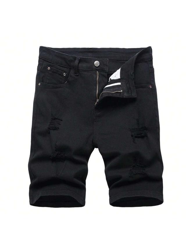 black slim fit distressed denim shorts