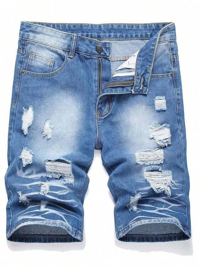 summer regular fit pocket zipper ripped denim shorts