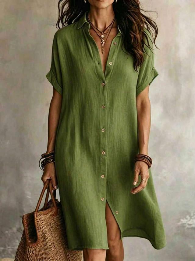 women's casual olive green woven shirt dress