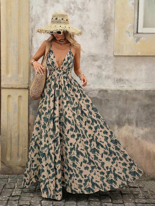 printed v-neck maxi dress with spaghetti straps