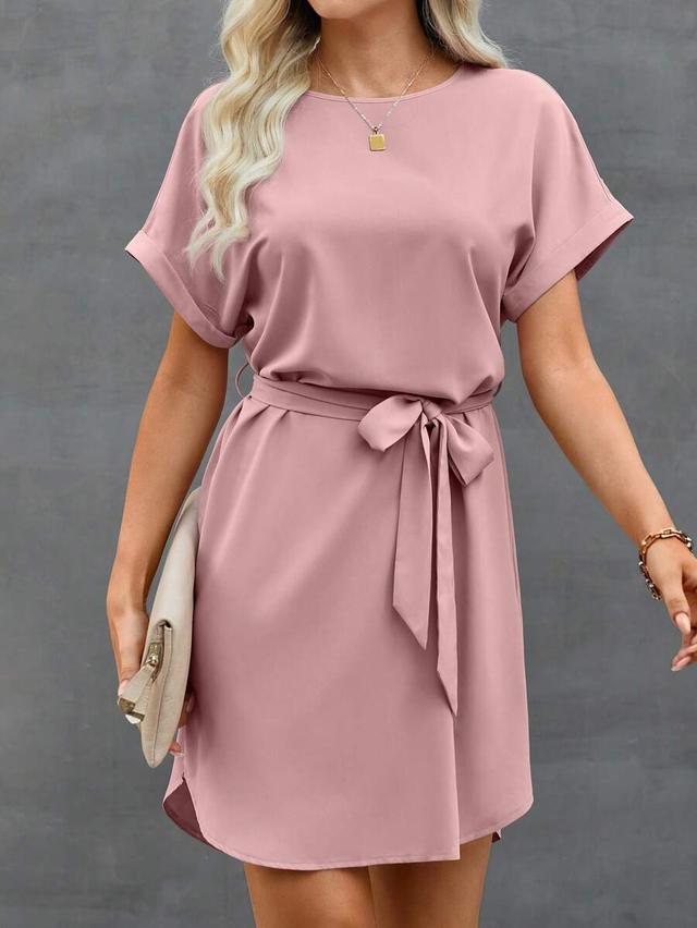 solid color batwing sleeve casual summer dress