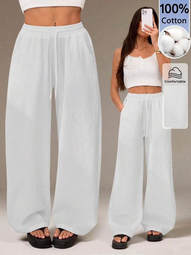 white 100% cotton wide leg lounge pants