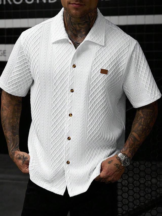 white textured jacquard short sleeve casual shirt