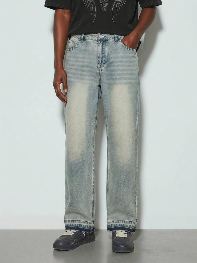 modcrash retro loose wide-leg distressed frayed hem jeans