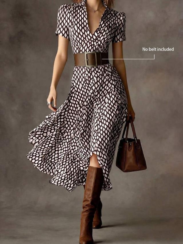geometric print midi shirt dress with collar