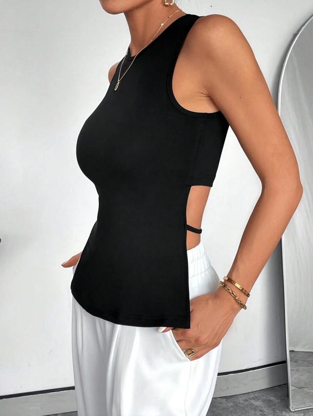 siren gaze solid color backless casual tank top