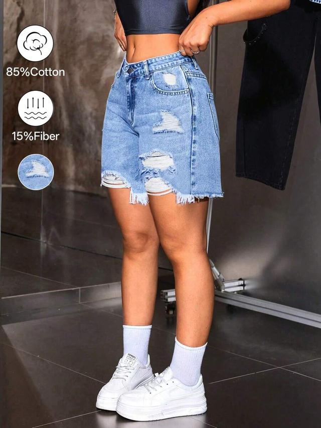 blue spring blue y2k style distressed denim shorts
