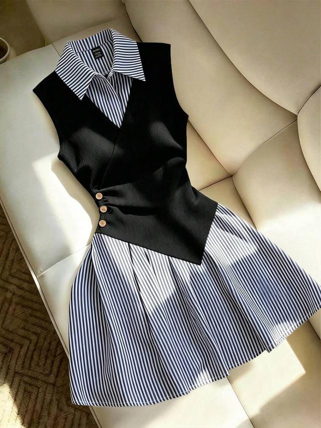 franclia elegant preppy black and white striped dress