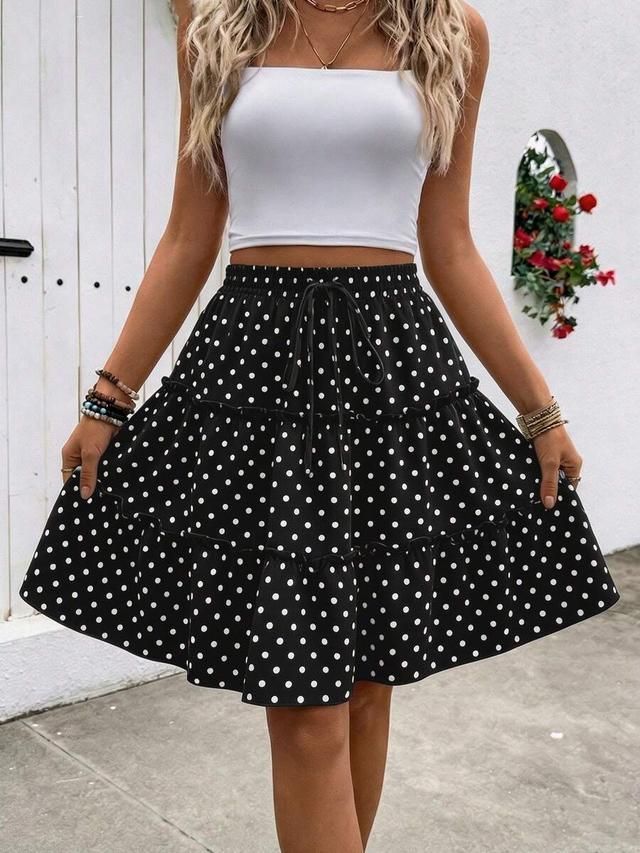 polka dot ruffle layered a-line skirt