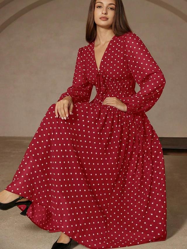 vintage polka dot v-neck tie-front chiffon dress