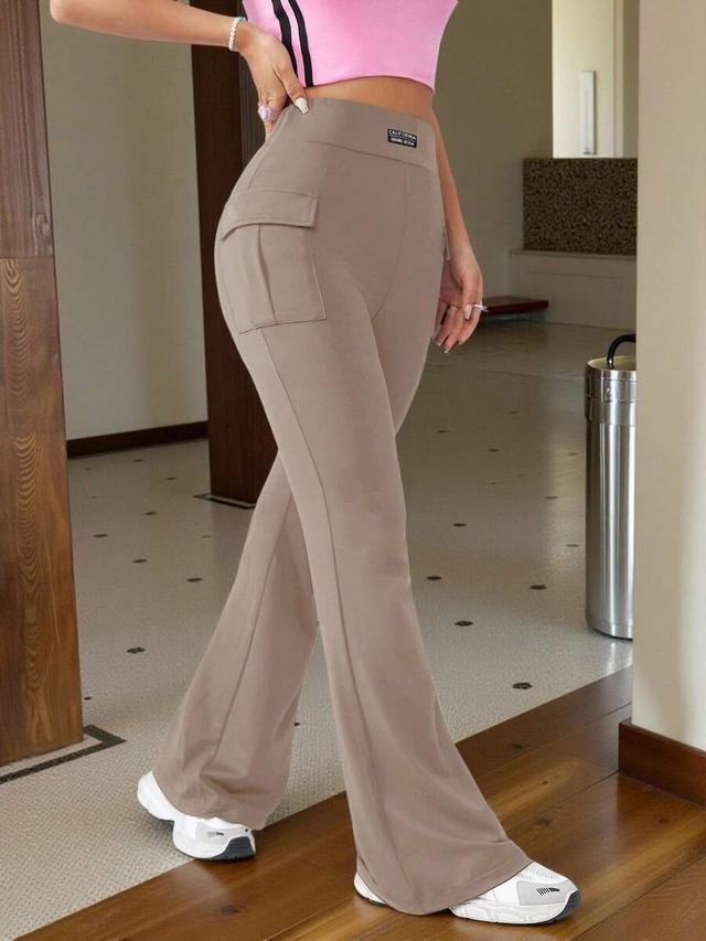 solid color knitted flared pants with side pockets
