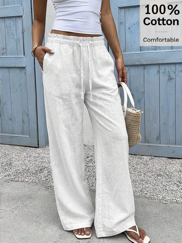 white cotton casual wide leg pants