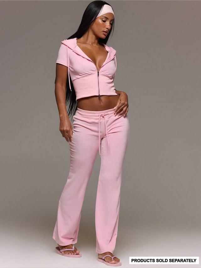 pink velour elasticated drawstring straight leg lounge trousers