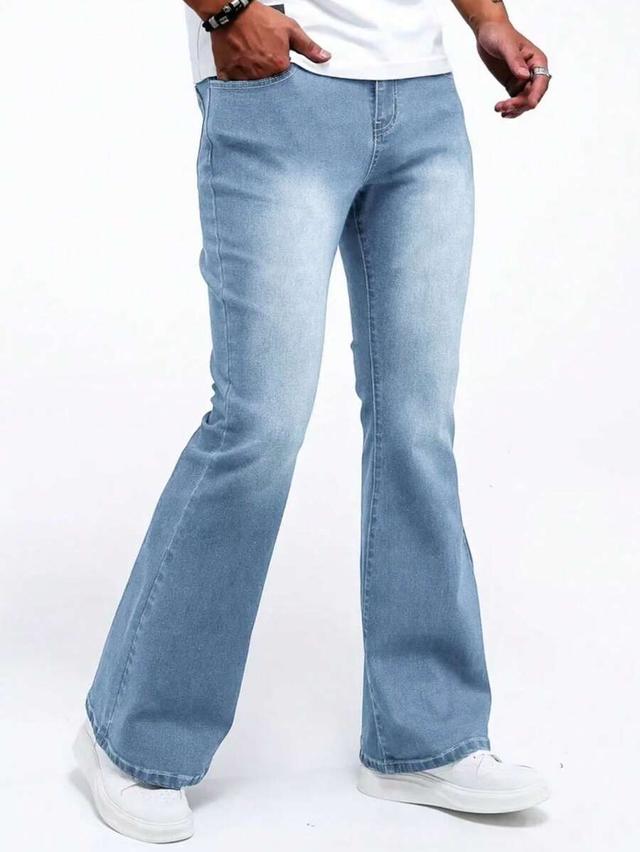 men's light wash stretch denim flare pants