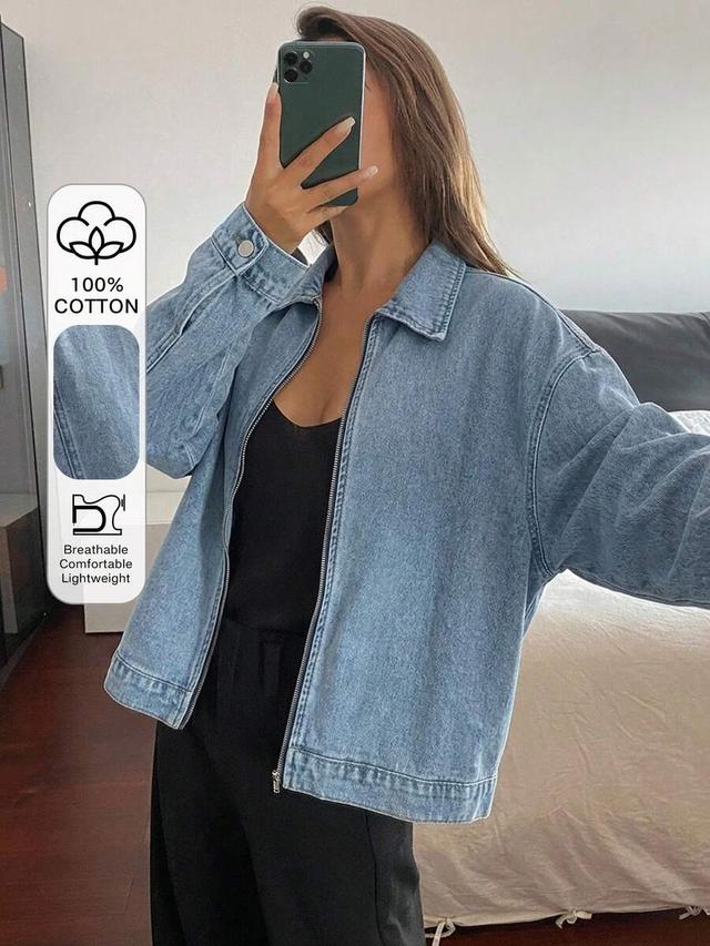 light wash cotton denim zip up jacket