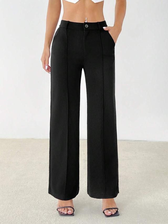 black straight leg trousers with front seam detail