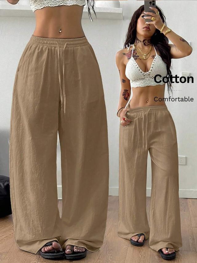 washed cotton relaxed fit drawstring beach pants