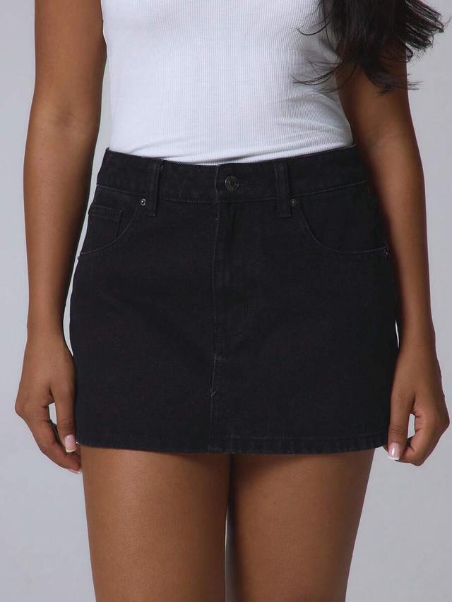 black low waist denim mini skirt