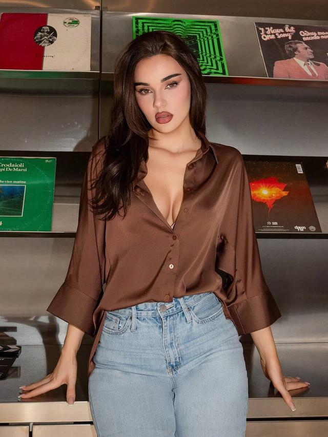 elegant deep brown satin button-up long sleeve shirt