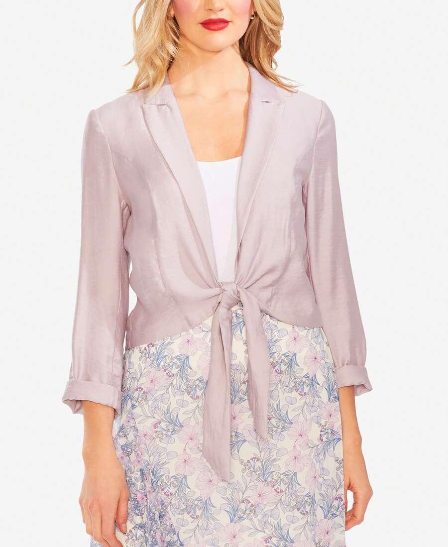 lavender tie front lightweight cropped jacket