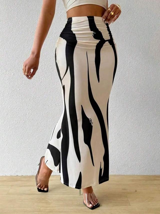 women's printed ruched fitted mermaid hem pencil skirt
