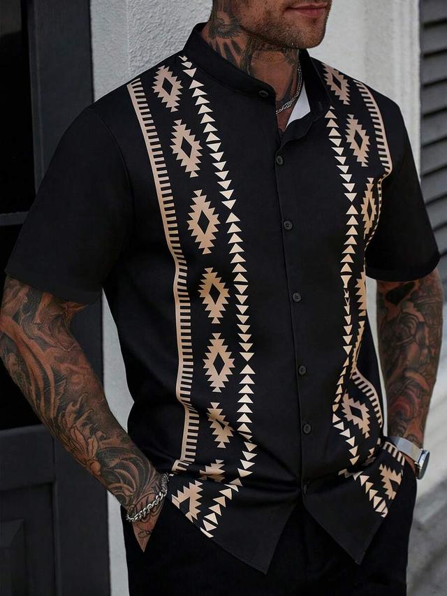 black short sleeve shirt with geometric print