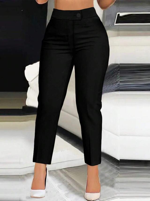 unnepho women's black button-and-zipper elegant casual pants