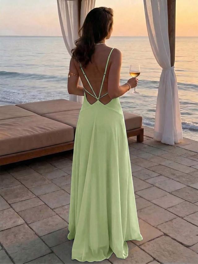 lime green backless spaghetti strap maxi dress