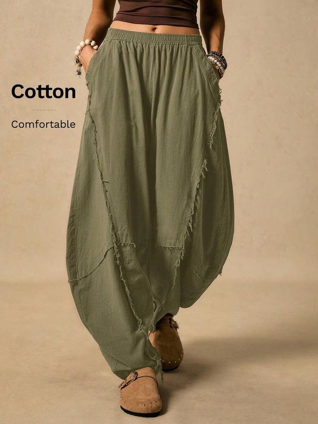 frayed hem military green cotton harem pants