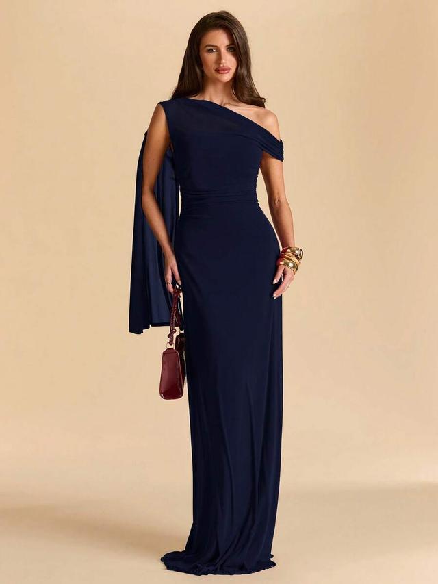 asymmetric ruched open shoulder bodycon mermaid dress