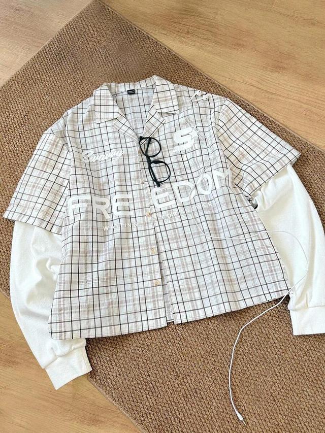 swavvy plaid long sleeve 2 in 1 shirt