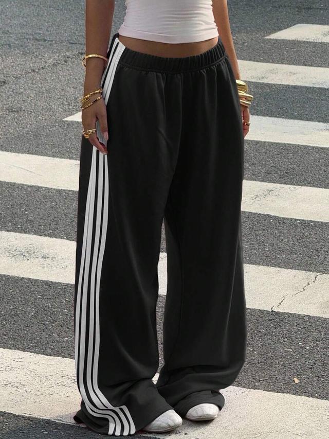 women's black knit casual striped patchwork sweatpants
