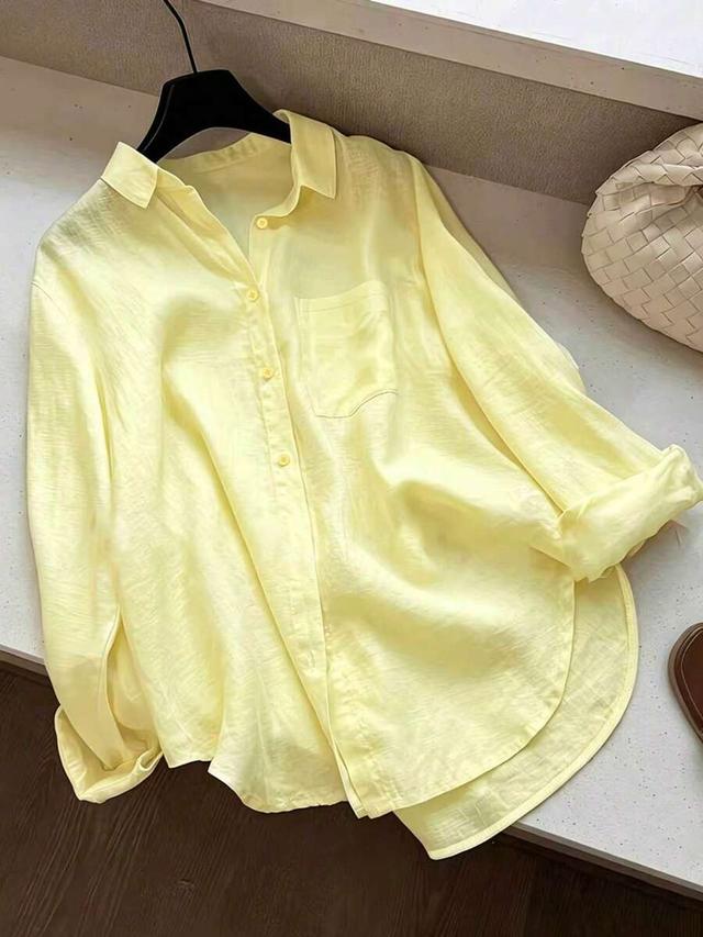 women's casual solid color front button curved hem shirt