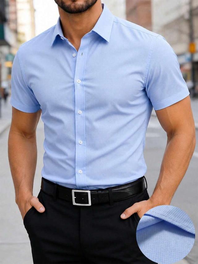 light blue wrinkle-resistant short sleeve dress shirt