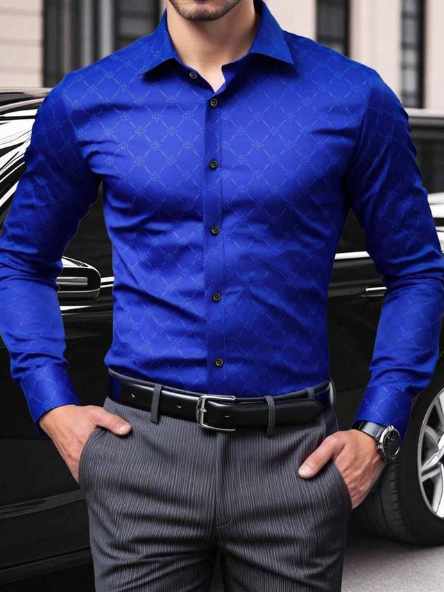 royal blue jacquard slim fit formal dress shirt