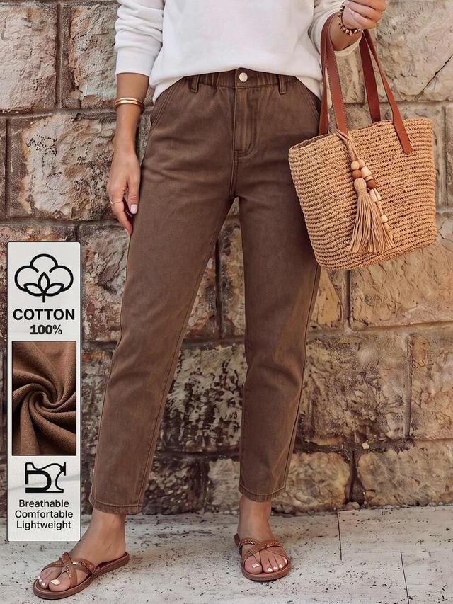 brown cotton paperbag waist straight leg jeans