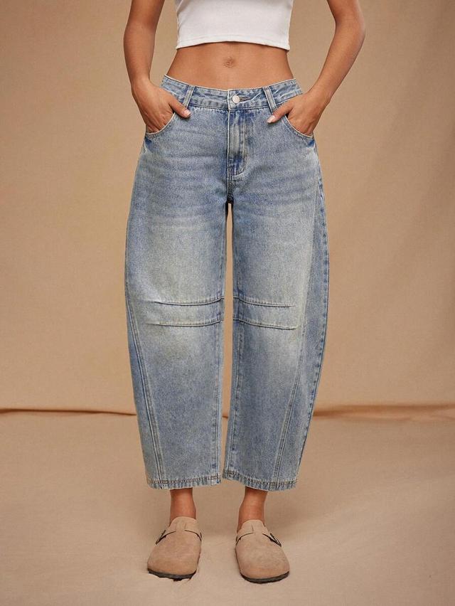 low-waist distressed baggy ankle-length denim jeans