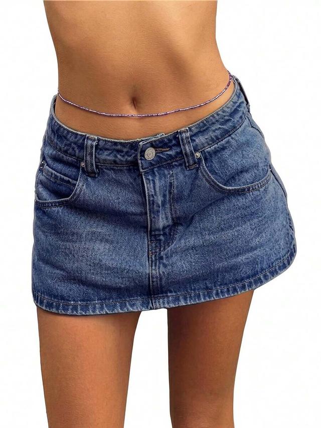 blue denim mini skirt