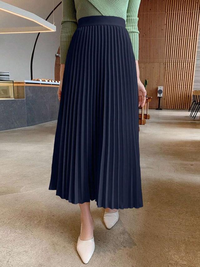 solid color pleated a-line midi skirt