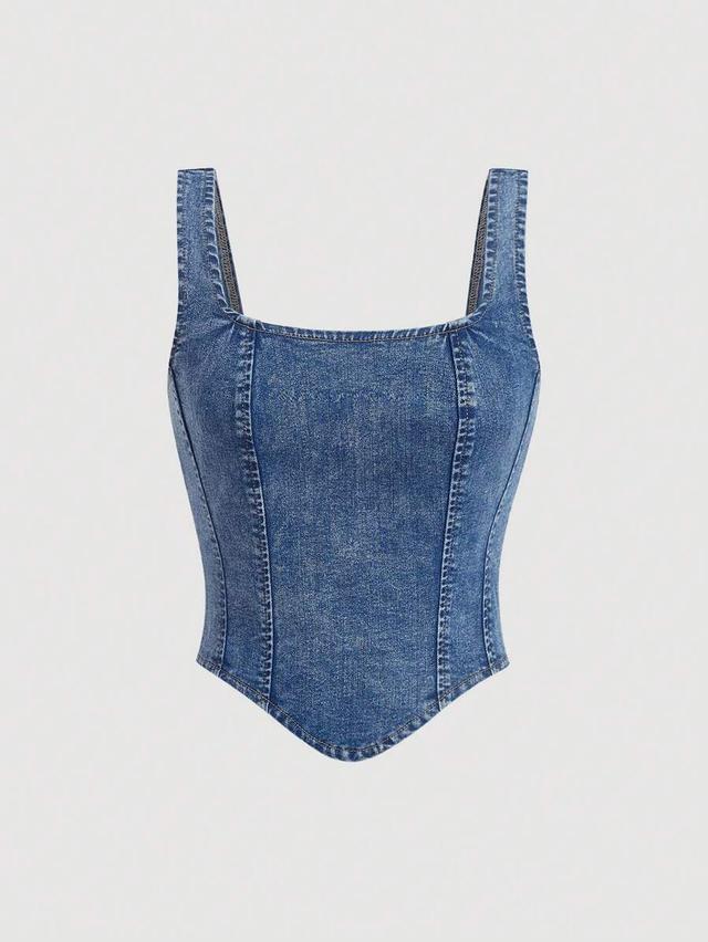 square neck asymmetric hem sleeveless denim corset top