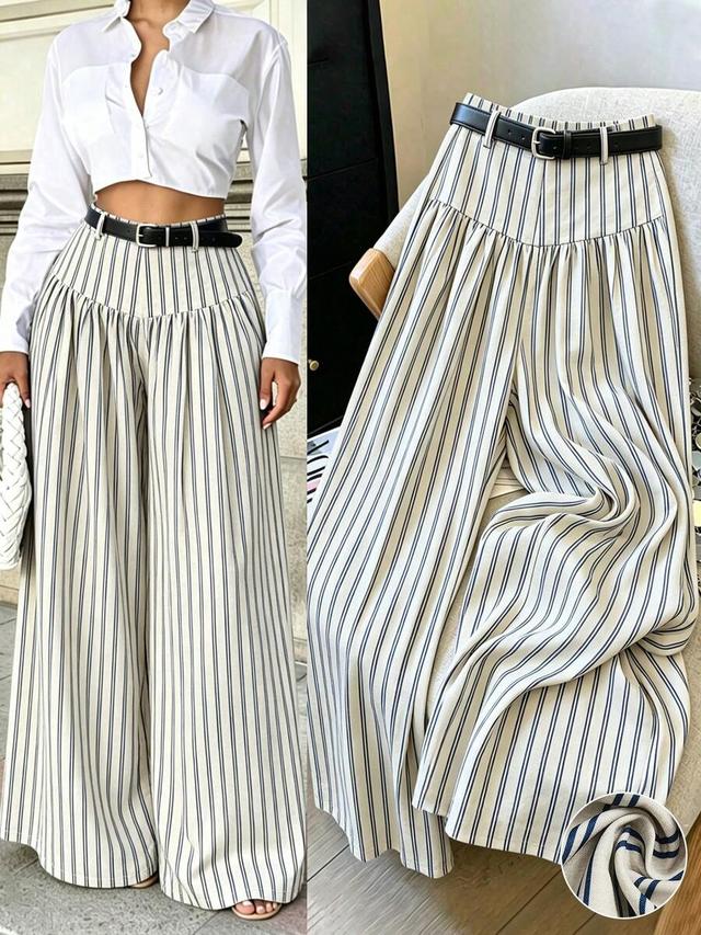 striped high-waisted drapey wide leg trousers