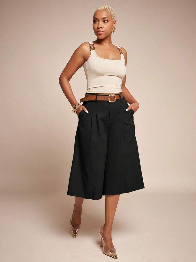 vixey high waist pleated wide leg culotte pants