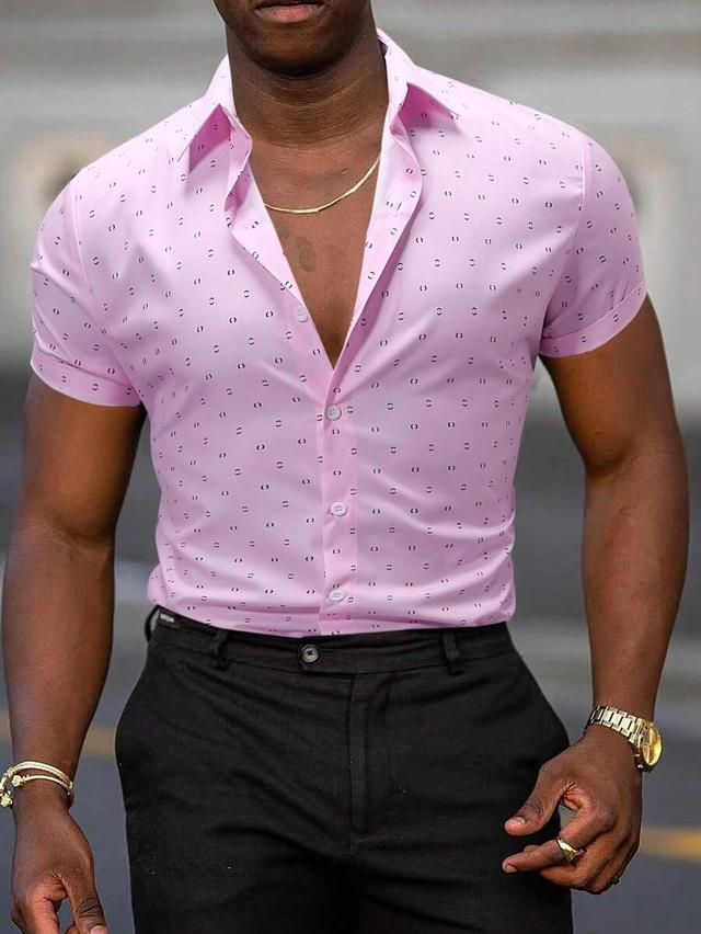 pink parentheses print short sleeve casual formal shirt