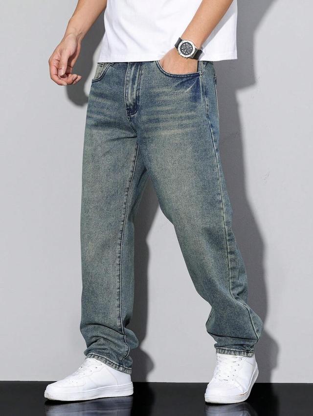 quarkem men's straight loose casual versatile denim jeans