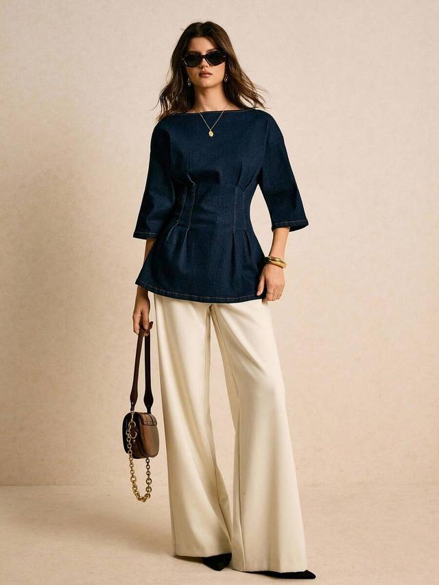 elegant navy blue denim peplum corset top