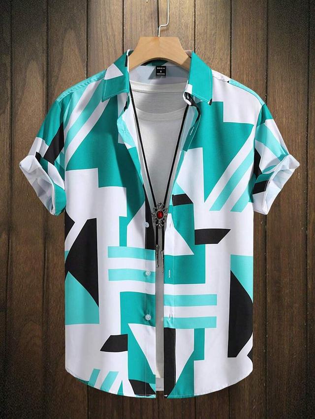 geometric print short sleeve button down shirt