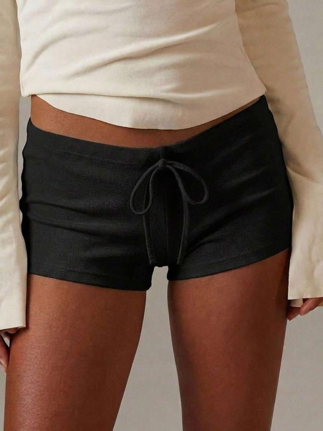 black ribbed knit casual hot pants shorts